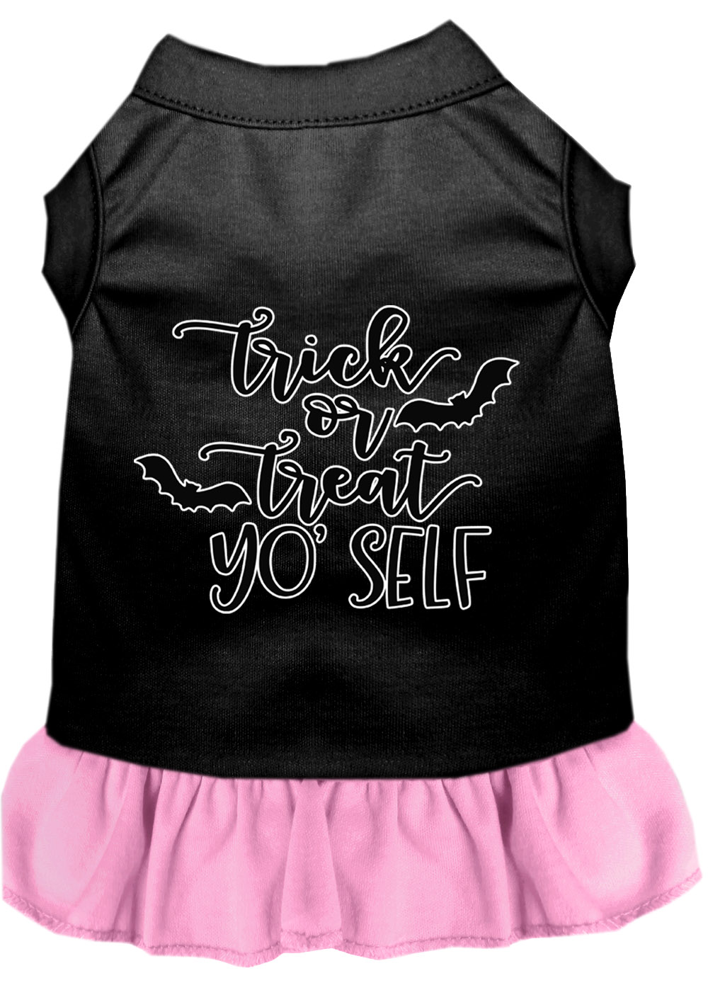 Trick or Treat Yo' Self Screen Print Dog Dress Black with Light Pink Lg